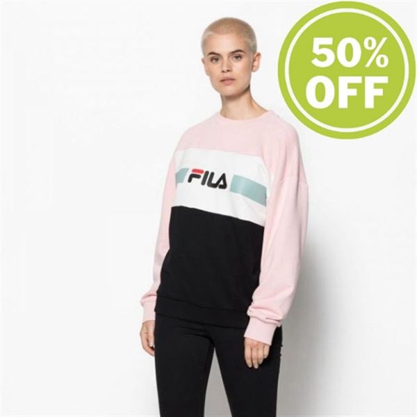 Fila Mikiny Damske Ruzove / Biele / Čierne - Angela Crew 2.0 Hoodie S Crew Neck Vypredaj - Slovakia